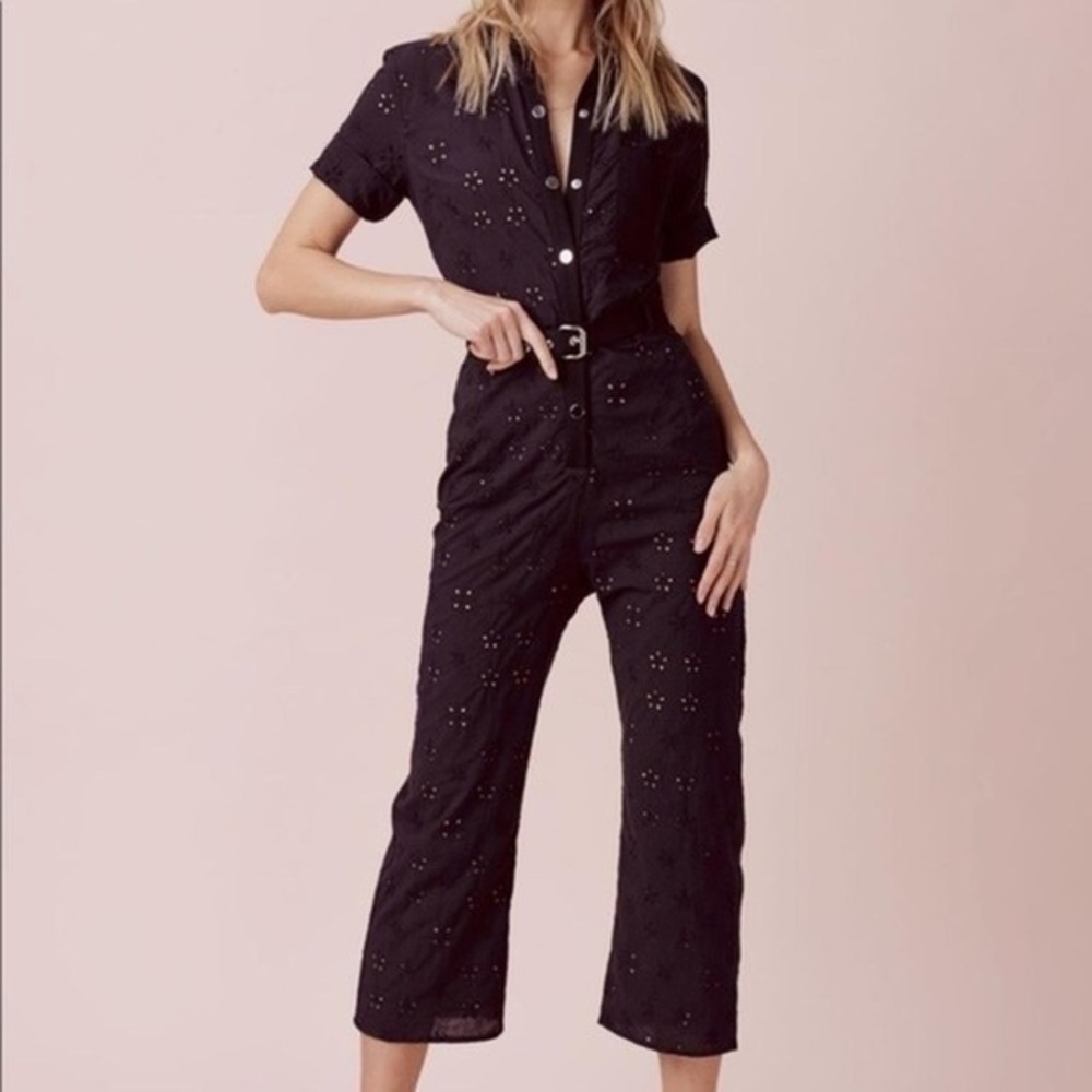 For Love and Lemons‎ Black Eyelet Embroidery Belted Jumpsuit